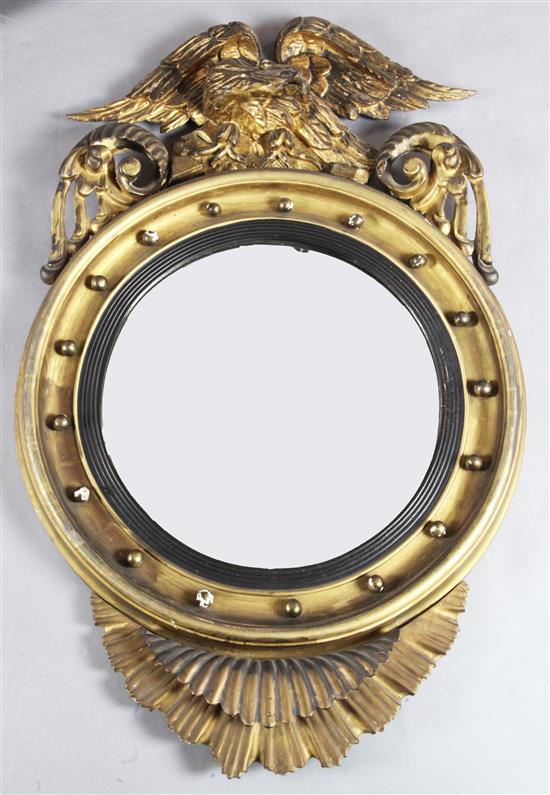 A Regency giltwood and gesso wall mirror, H.3ft 4in. W.2ft 2in.